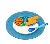 RayMoon　お食い始め　ランチマット　シリコン製　ベビー用　吸盤付き　感温スプーン無料　ブルー