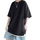 DUZTELYI ドロップショルダー ビッグt メンズ 半袖tシャツ 大きいサイズ 軽い カットソー シルエット 柔らかい ティーシャツ おしゃれ ファッション 無地 夏服 DU600 (L, ブラック)