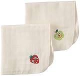 Solby オーガニック・ガーゼ・ハンカチ(2枚入)/いちごと青りんご【オーガニックコットン】【刺繍入り】AKAR01001