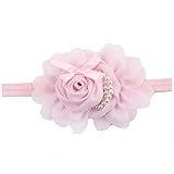 Liebeye ヘアバンド　ヘアアクセサリー　赤ちゃん　ベビー　幼児　女の子　ヘッドドレス　かわいい　花　真珠　ヘアホープ　ソフト　ギフト ピンク