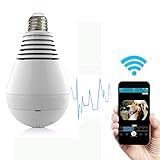 HUANHUA ネットワークカメラ 電球型カメラ ベビーモニター 監視カメラ LED照明 960P WIFI対応 撮影・マイクペット/子供見守り ホワイト ト音声インターコム機能内蔵通信可能 動体検知