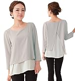 Sweet Mommy マタニティトップス 授乳服 授乳口付き 授乳ケープ 重ね着風 ジョーゼット×シフォン バックスリット Tシャツ 大きいサイズ オフィス フォーマル 春 夏 秋 長袖 産前産後 