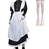 [AOTYP] メイド服 英国風 長袖 ロング コスプレ メイド 4点セット ロリータ ワンピース 定番女性 男性用 文化祭 仮装 衣装 可愛い 人気 演出服 ブラックL