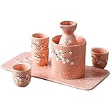 【morning place】 和風 とっくり 徳利 お猪口 セット 桜 かわいい お洒落 花見 宴会 晩酌 に (徳利+お猪口6個+温酒器.)