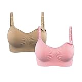 Burvogue授乳ブラジャーなしワイヤーマタニティブラス3枚セット2枚セット 1枚セット (X-Large, スキン+ピンク)