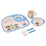 Carfeny 子供用食器セット エコ竹繊維製品 カップ/ボウル/プレート/フォーク/スプーン 5点セット ベビー食器 離乳食パレット (ブルー)