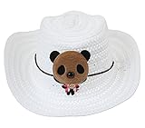 (コ-ランド) Co-land 子供用麦わら帽子 キッズ帽子 ストローハット 動物飾り つば広ハット 通気性 お出かけ 海外旅行 紫外線対策 (A.ホワイト)