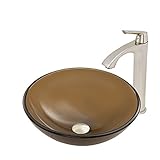 VIGO Sheer Sepia Frost Glass Vessel Bathroom Sink and Linus Vessel Faucet with Pop Up, Brushed Nicke