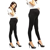 美脚定番 マタニティスキニーパンツ・ズボン らくちんパンツ レディースレギンス 妊娠ウェア 産前産後・授乳期 【ブラック・XL】