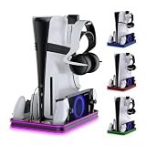 PS5/PS5 Slim/PS5 Pro用スタンドと冷却ステーション、RGB LEDコントローラー充電ドックアクセサリー、PlayStation 5コントローラーとPSポータルコンソールヘッドセットとリモートホルダー用充電器(ブラック)