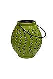 Benzara ALP-SLZ370BB-GN Oblong Ceramic Lantern with Leaf Design [並行輸入品]