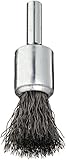 Weiler Wire End Brush, Solid End, Round Shank, Steel, Crimped Wire, 1/2" Diameter, 0.0104" Wire Diam
