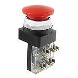 SODIAL(R) AC 600V 6A 38ミリメートル 1.5レッドサイン瞬間キノコ押しボタンスイッチ1 NO 1 NC