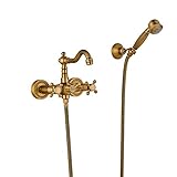 Rozin アンティーク真鍮 バスタブの蛇口 ハンドシャワー装備 浴槽 風呂桶用 混合栓 じゃぐち 壁取り付け