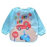 スモック 長袖 幼稚園 おしゃれ 保育園 エプロン 防水 子供スモック ベビービブ こども スモック 食事用 お絵かき用 泥遊び用 エプロン 6ヶ月 4歳 車柄(ブルー)