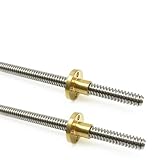 2PCS 径8mm 長さ400mm リードスクリュー T8 銅ナット付き（アクメネジ、2mmピッチ、1スタート、2mmリード）T8ネジ付きロッドリードスクリュー、DIY CNC 3Dプリンター部品用 (2pcs Tr8X2, 400mm)