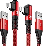iphone 充電ケーブル L字【3M+3M/2本セット】MFi認証 2.4A急速充電 iphone充電器 ケーブル 超高耐久 iPhone14/Plus/pro/Pro Max 13 12 11 Pro Max XS Max XR 8 7 6 Plus,SE 6S 5Cなどライトニング端子に対応 アイホン充電 -(赤)