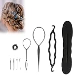 ヘアアクセサリー、9PCS くるりんぱスティック ポニーアレンジスティック ヘアコーム ヘアアレンジ スティックまとめ髪 お団子ホルダー 女性のファッションヘアスタイリングクリップパンメーカー編組ツールDIYアクセサリー お団子メーカー アレンジスティック 子供 ヘアアレンジ ツール アレンジスティック 柔らかい (2)