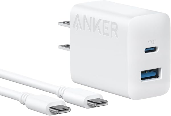 Anker Charger (20W, 2-Port) with USB-C & USB-C ケーブル 20W USB-C&USB-Cケーブル付属 2ポート急速充電器)【PSE技術基準適合/USB PD対応/PowerIQ搭載/コンパクトサイズ】 Android スマートフォン iPad その他 各種機器対応 (ホワイト) - 1