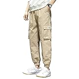 カーゴパンツ メンズ パンツ ロングパンツ カジュアル 作業ボトムス 調整紐 綿 ウェストゴム おしゃれ 春夏秋冬 カーキ M