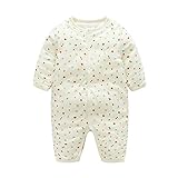 DWSIOOW 秋冬向け　厚手　可愛いプリントカバーオール　ベビー服　ジュニア　ロンパース　前開き　カジュアル　新生児　男の子　女の子　8色選べる　出産祝い　プレゼント (80cm, ホワイト&葉)
