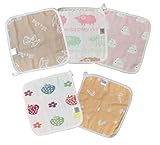 6重 ガーゼタオル ハンカチ 25CM ベビー 子供 幼稚園 保育所 ループ付 (5枚セット, 女の子セット２)