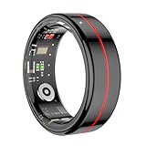 JUSUTEK 2025 新登場 綺麗スマートリング ステンレス鋼指輪，数値安定センサ機能管理，リモコン撮影、女性機能，多機能運動，Bluetooth5.4，万歩計，IP68防水，50M防水，可水泳，カロリー,長時間使用可能，男女兼用，iphone&コンパチブル対応,贈り物,日本語説明書付き (黒, 12号（内周長：67.8mm）)