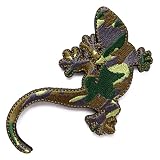ワッペン トカゲ（ヤモリ）迷彩柄 マジックテープ（ベルクロ・面ファスナー）着脱式 ミリタリー サバゲー 刺繍パッチ (緑系)