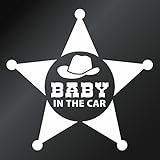 【赤ちゃんがいます Baby in the car star Ver.10 ウエスタン調 星柄 カッティングステッカー 2枚組 幅約14cm×高約13.5cm】白（ホワイト）
