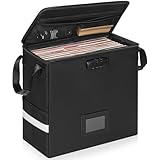 BQKOZFIN レコードケース ビニールレコード保管ボックス 長さ34 x 幅17 x 高い34cm 防火・防水・防塵 強化版 12インチ LPレコード用収納ボックス蓋付き LP盤約35枚収納可能 （ブラック）
