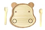 La Boos Toddler Feeding Set (Plate and Utensils), Natural Bamboo, Adorable Hippo by la-boos