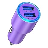 USB シガーソケット 24W 車充電器 4.8A 急速充電 2ポート しがーソケット USB-A コンパクトサイズ カーチャージャー 車載充電器 軽量化 高耐久性 LEDライト付き iPhone17/16/15/14/13/SE/12/11/X/8/Mini/pro Xperia Sony Galaxy 12V/24V車対応 (パープル)