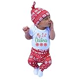 AutumnFall 3pcsクリスマス服セット新生児幼児赤ちゃん男の子女の子" My 1stクリスマス」Letterロンパーストップス+パンツ+帽子 6M ホワイト