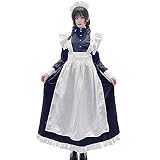 YIUHK メイド服 英國風 ロング ロリータ コスプレ ハロウィン 仮装 レディース ワンピース エプロン イベント クラシカル 長袖 カチューシャ ニーハイソックス付き 4点セット (M)