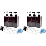 [2セット] ネセクト シャンプーボトル ディスペンサー 大容量650ml ブラウン3本セット ラベルシート付属 詰め替えボトルシンプルデザイン ホテル プッシュ式[日本国内企画品]