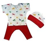 【未熟児】【低出生体重児】【早産児】【NICU】用 ベビー服：半袖シャツ＆パンツセット ホースプリント帽子付き