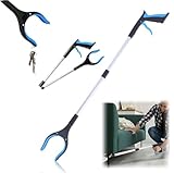 マジックハンド、つかみ棒、マジックハンド 強力、全長92CM マジックハンド 介護用、マジックハンド 伸縮、マジックハンド ロング、折りたたみ式 アルミ合金&ABS 先端向き変更可能 マグネット付き(青), 1, ブルーブラック, 240514JCM04