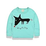 PANCY 子供服 春秋 長袖 Tシャツ トレーナー 丸い襟 男の子 女の子 可愛い 動物柄 恐竜 トナカイ キリン きつね(90cm,水色)