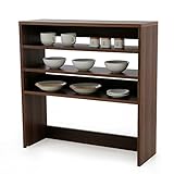 LOWYA （ロウヤ） 【上段単品】 食器棚 キッチン収納 リアル木目調 オープン収納 2口コンセント付き 可動棚 PVC仕上げ アッパーキャビネット 幅90cm ウォルナット3D おしゃれ