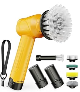 Qimedo 電動お掃除ブラシ 手持ち式 コードレス回転スクラバー 5種ヘッド付 浴室/キッチン/大掃除用