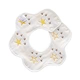 COMVIP 6重ガーゼ 赤ちゃん ビブ 柔らかい よだれかけ 綿 かわいい スタイ 花びら型 生産お祝い ギフト 食事用 男女兼用 星柄－イエロー