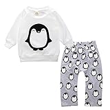 (ビグッド)Bigood 可愛い 赤ちゃん 男の子女の子 ペンギン柄 Ｔシャツ＋ロングパンツ 上下 2点セット セットアップ ベビー服 出産祝い（90）