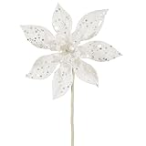 11" White Glitter Poinsettia Flower Artificial Christmas Spray Pick