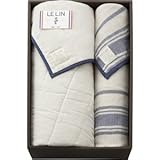 『出産内祝 引越 ご挨拶 内祝 お返し 結婚内祝などに人気の商品』　ル・ラン　フレンチリネン使用　5重織ガーゼケット&敷きパットセット　ブルー　【のし・包装可】