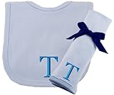 Princess Linens Embroidered Blue Initial Cotton Knit Bib and Burp Cloth Set, T by Princess Linens