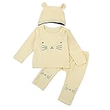 Tovadoo 子供服 ベビー服 新生児 上着+ズボン+ハット 長袖 コットンブレンド 猫刺繍 可愛い ファッション 部屋着 保育園