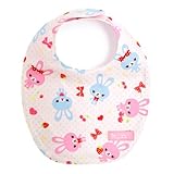 赤ちゃんにやさしい安心スタイ・ビブ・よだれかけ（丸型・日本製）　ハッピーうさちゃん仲良しうさちゃん（水玉ホワイト）　B0105000