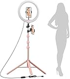 【2020新版】LEDリングライト 10インチ スマホ 三脚スタンド付き 3色モード付き 女優ライト 自撮り 撮影照明用ライト 卓上 補助光