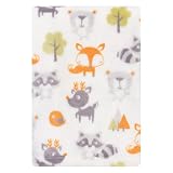 TN 1 PieceベビーオレンジグレーホワイトフォレストPals Plush Crib Blanket、新生児グリーンFox Nursery寝具、鹿Racoon木鳥Bear森動物Cozyソフトかわい