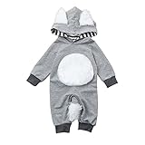 ベビーロンパース Hosam 子供服 赤ちゃん 男の子 女の子 キツネ コスチューム 可愛い 柔らかい 秋冬衣装 室内 子供の誕生日プレゼント 出産お祝い (100, グレー)